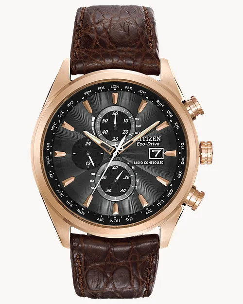 World Chronograph A-T Black Dial Genuine Crocodile Strap AT8013 World Chronograph A-T Black Dial Genuine Crocodile Strap AT8013